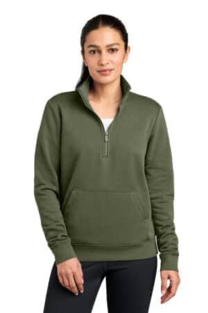 MEDIUM OLIVE NKDX6720 nike women's club fleece sleeve swoosh 1/2-zip