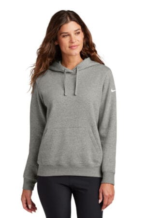 DARK GREY HEATHER NKFD9889 nike ladies club fleece sleeve swoosh pullover hoodie