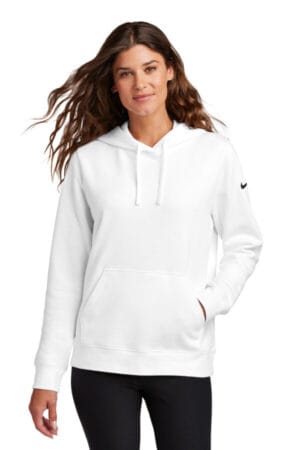 WHITE NKFD9889 nike ladies club fleece sleeve swoosh pullover hoodie