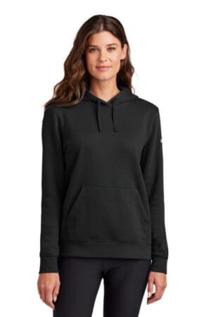 BLACK BLACK NKFD9889 nike women's club fleece sleeve swoosh pullover hoodie