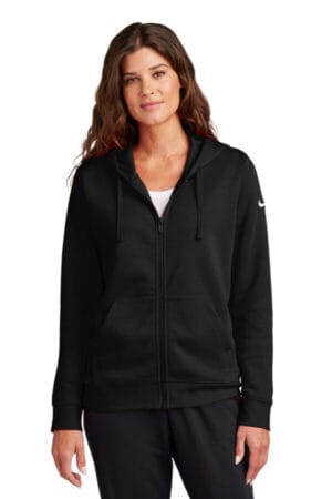 BLACK NKFD9890 nike ladies club fleece sleeve swoosh full-zip hoodie