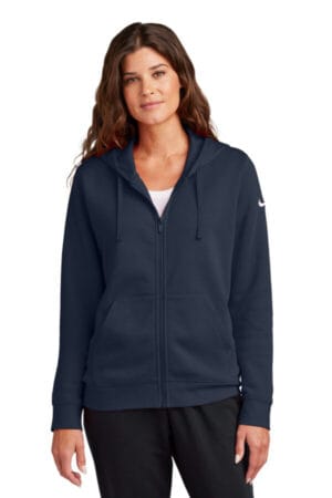 MIDNIGHT NAVY NKFD9890 nike ladies club fleece sleeve swoosh full-zip hoodie