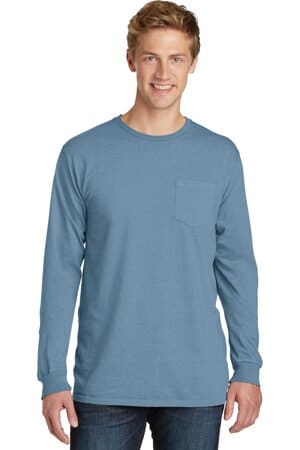 PC099LSP port & company beach wash garment-dyed long sleeve pocket tee