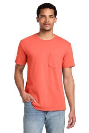 NEON CORAL PC099P port & co beach wash garment-dyed pocket tee