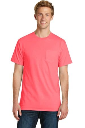 NEON CORAL PC099P port & company beach wash garment-dyed pocket tee