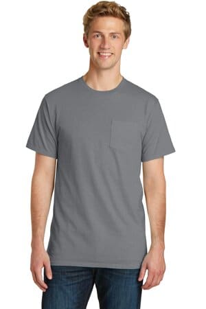 PEWTER PC099P port & company beach wash garment-dyed pocket tee