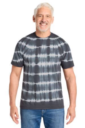 GRAPHITE/ LIGHT GREY PC142 port & co allover stripe tie-dye tee