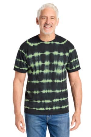 GREEN TEA/ BLACK PC142 port & co allover stripe tie-dye tee