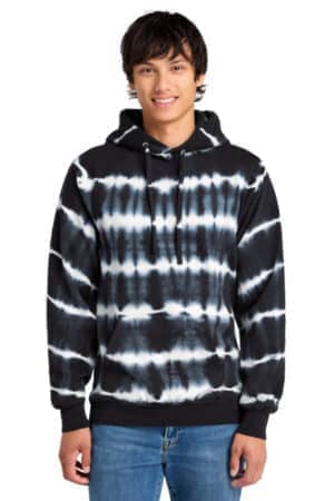 BLACK/ WHITE PC143 port & co allover stripe tie-dye fleece