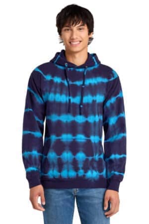TURQUOISE/ TEAM NAVY TURQUOISE/ TEAM NAVY PC143 port & co allover stripe tie-dye fleece