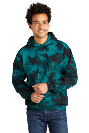 BLACK/ TEAL PC144 port & company crystal tie-dye pullover hoodie