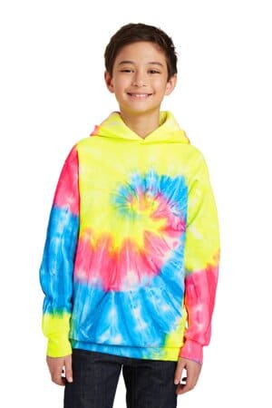 NEON RAINBOW PC146Y port & company youth tie-dye pullover hooded sweatshirt