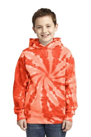 ORANGE PC146Y port & company youth tie-dye pullover hooded sweatshirt