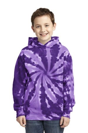 PURPLE PC146Y port & company youth tie-dye pullover hooded sweatshirt