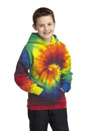 RAINBOW PC146Y port & company youth tie-dye pullover hooded sweatshirt