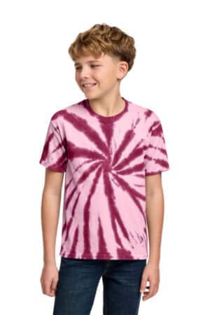 MAROON PC147Y port & co youth tie-dye tee