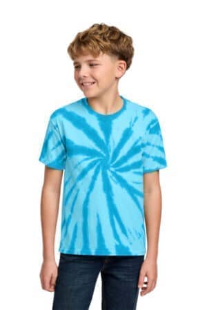TURQUOISE PC147Y port & co youth tie-dye tee