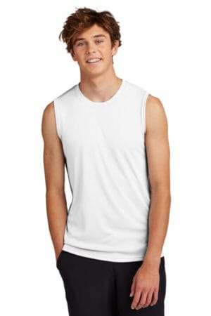 WHITE PC380SL port & company performance sleeveless tee