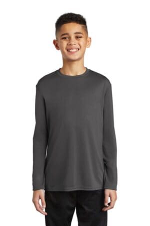 CHARCOAL PC380YLS port & company youth long sleeve performance tee