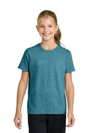 VIVID TEAL HEATHER PC43Y port & co youth easy cotton tee