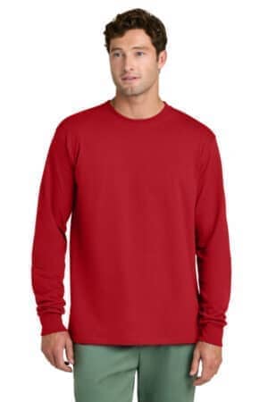 RED PC54LS port & co long sleeve core cotton tee