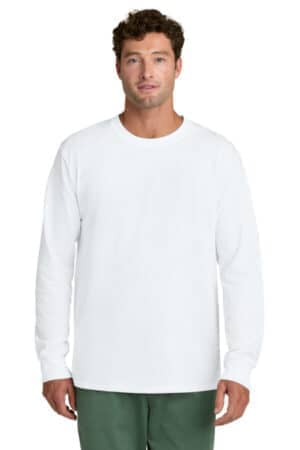 WHITE PC54LS port & co long sleeve core cotton tee