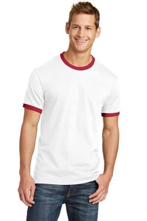 WHITE/ RED PC54R port & company core cotton ringer tee