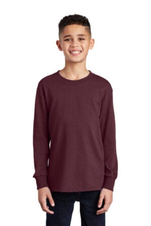 ATHLETIC MAROON PC54YLS port & company youth long sleeve core cotton tee