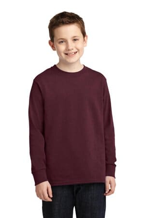 ATHLETIC MAROON PC54YLS port & company youth long sleeve core cotton tee