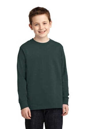 DARK GREEN PC54YLS port & company youth long sleeve core cotton tee