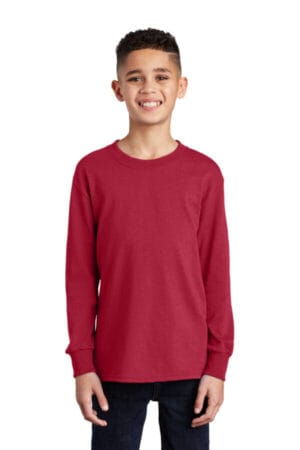 RED PC54YLS port & company youth long sleeve core cotton tee