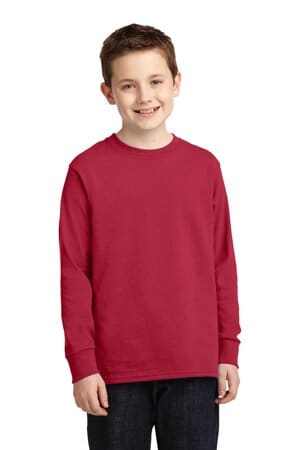 RED PC54YLS port & company youth long sleeve core cotton tee