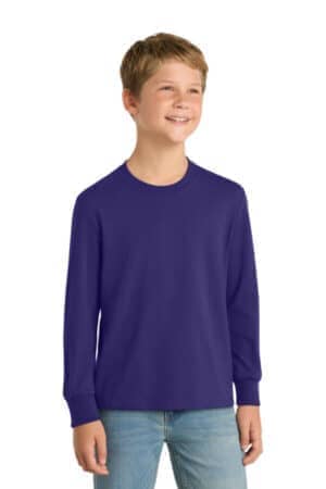 TEAM PURPLE PC54YLS port & co youth long sleeve core cotton tee