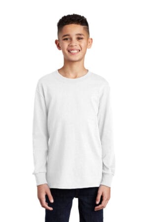 WHITE PC54YLS port & company youth long sleeve core cotton tee