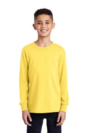 YELLOW PC54YLS port & company youth long sleeve core cotton tee