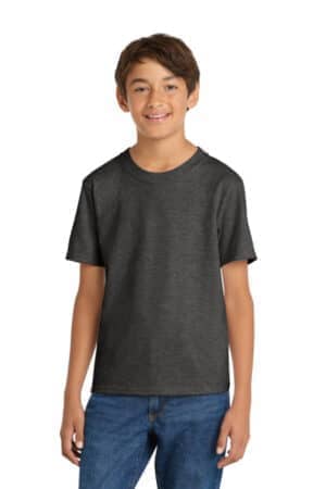 DARK HEATHER GREY PC54Y port & co youth core cotton tee