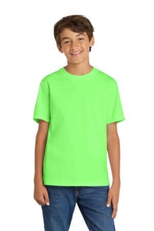 NEON GREEN PC54Y port & co youth core cotton tee