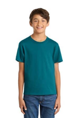 TEAL PC54Y port & co youth core cotton tee