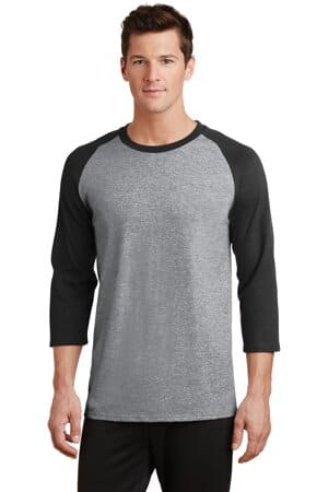 ATHLETIC HEATHER/ JET BLACK PC55RS port & company core blend 3/4-sleeve raglan tee