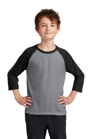 ATHLETIC HEATHER/ JET BLACK PC55YRS port & company youth core blend 3/4-sleeve raglan tee