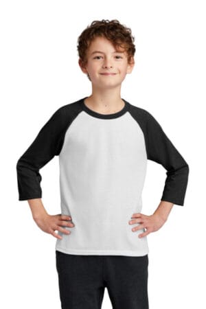 WHITE/ JET BLACK PC55YRS port & company youth core blend 3/4-sleeve raglan tee