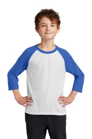 PC55YRS port & company youth core blend 3/4-sleeve raglan tee