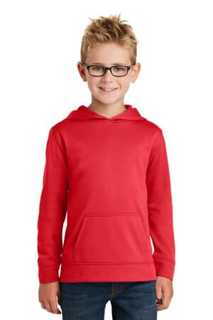 RED PC590YH port & company youth performance fleece pullover hooded sweatshirt