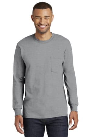 ATHLETIC HEATHER* PC61LSPT port & company tall long sleeve essential pocket tee