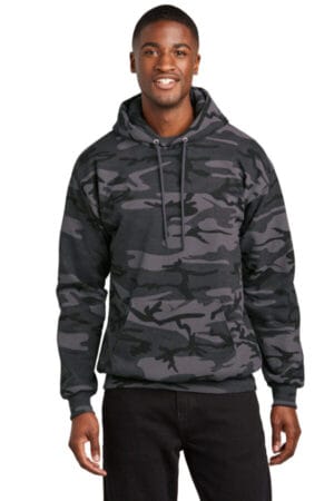 BLACK HEATHER CAMO PC78HC port & company core fleece camo pullover hooded sweatshirt