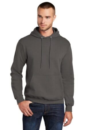 CHARCOAL PC78HT port & company tall core fleece pullover hooded sweatshirt