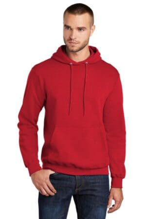 RED PC78HT port & company tall core fleece pullover hooded sweatshirt