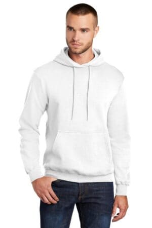 WHITE PC78HT port & company tall core fleece pullover hooded sweatshirt