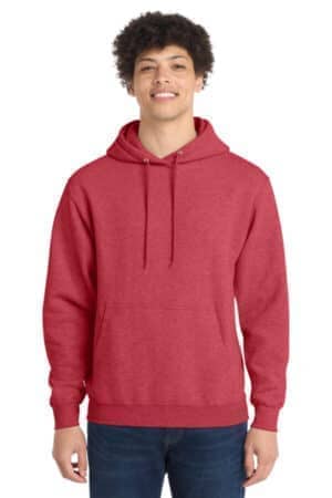 HEATHER RED PC78H port & co core fleece pullover hooded sweatshirt
