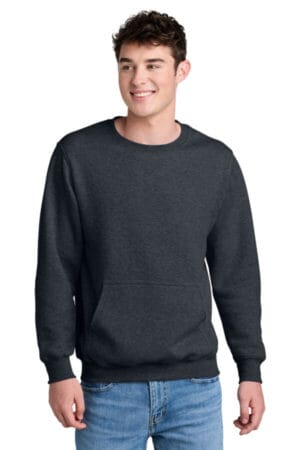 DARK HEATHER GREY PC78PKT port & company core fleece crewneck pocket sweatshirt